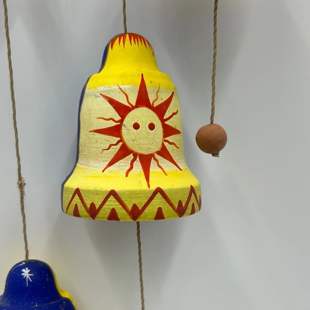 Handmade Celestial Clay Bell Wind Chime Sun Moon Star Terracotta Boho Zen Witchy